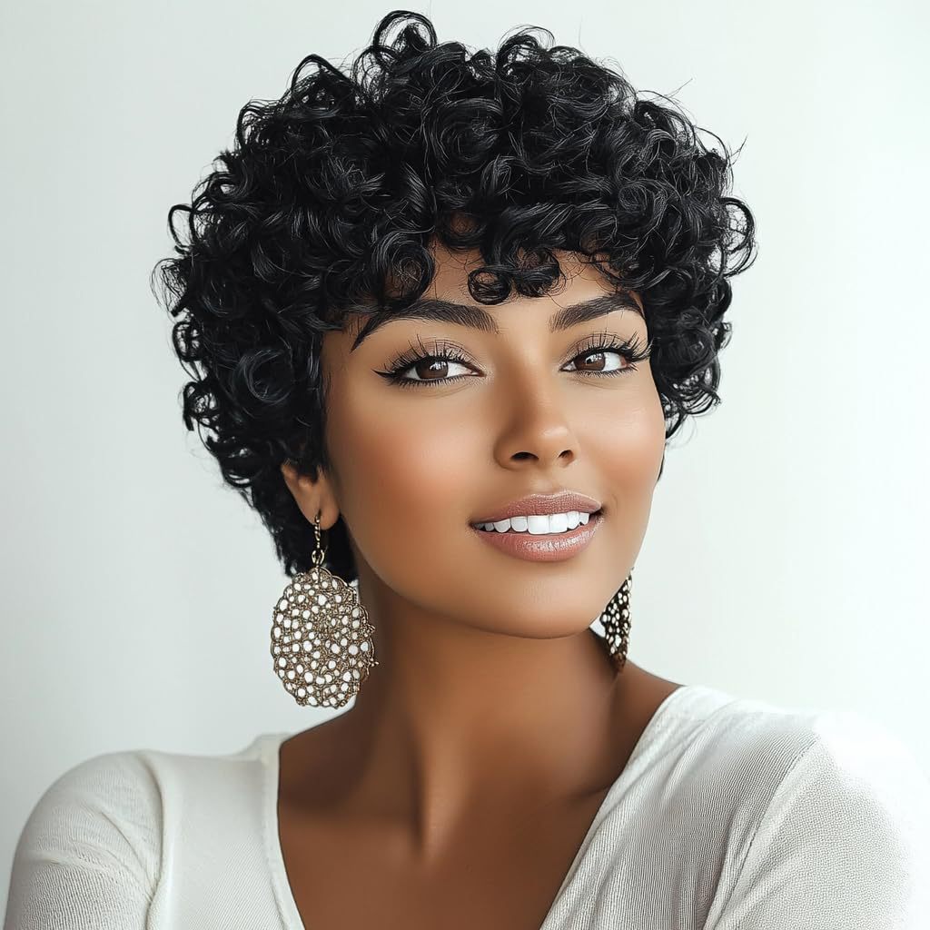 Short Voluminous Curly Wig with Bangs