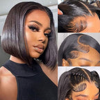 4x4 Lace Closure Straight Bob Human Hair Wig Natural Black - WigWonders