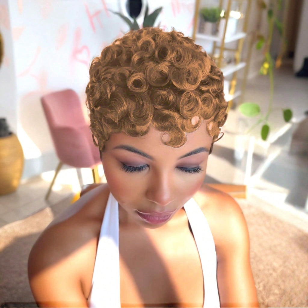 6" Human Hair Pixie Cut Wig - Curly Elf Short Bob - WigWonders