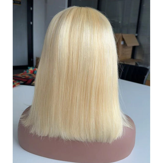 613 Blonde Human Hair Bob Lace Front Wig Straight Short - WigWonders