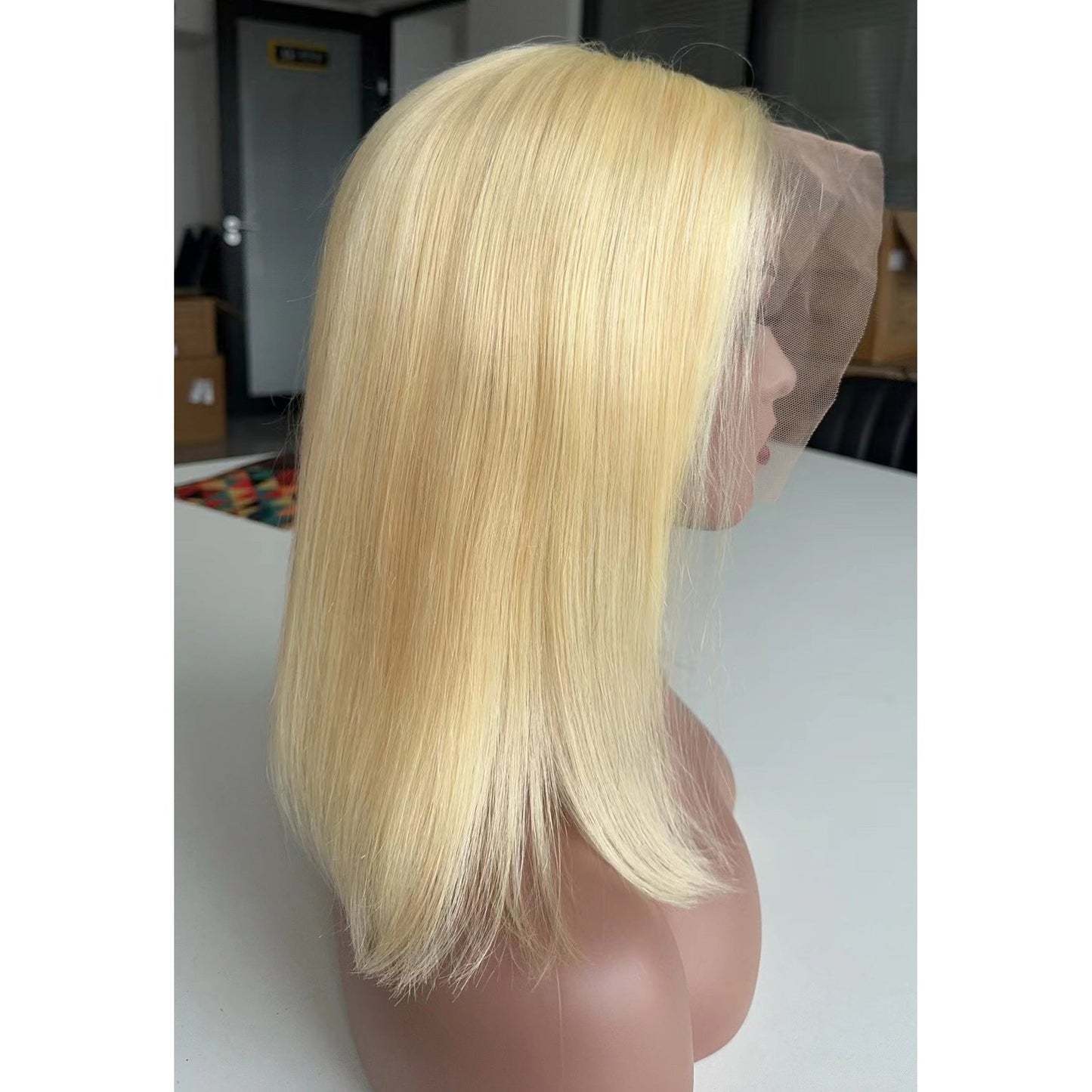 613 Blonde Human Hair Bob Lace Front Wig Straight Short - WigWonders
