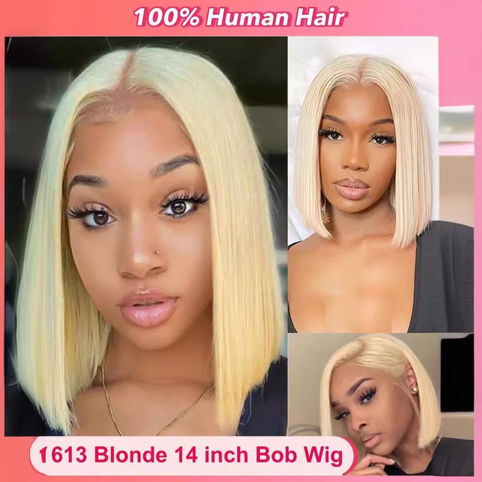 613 Blonde Human Hair Bob Lace Front Wig Straight Short - WigWonders