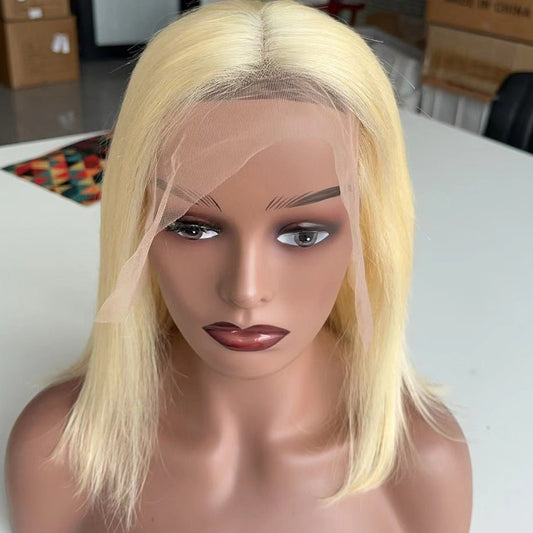 613 Blonde Human Hair Bob Lace Front Wig Straight Short - WigWonders