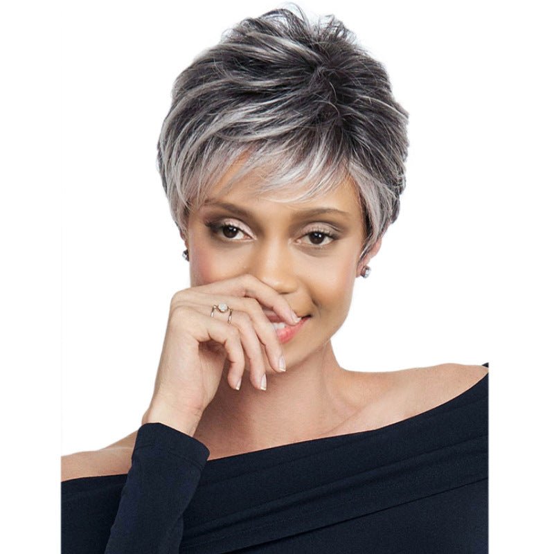 6in Synthetic Pixie Wig - Black & White Mix - WigWonders