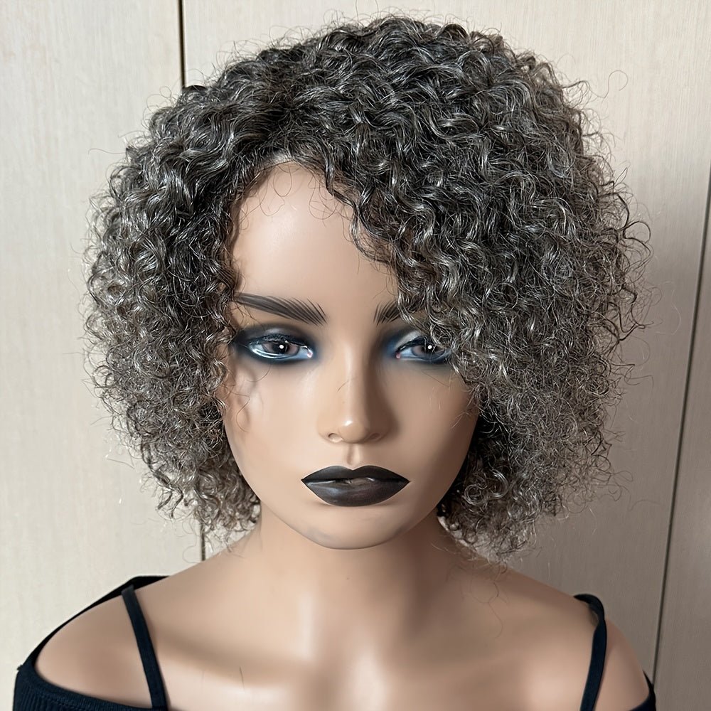 8 - inch Salt & Pepper Curly Wig - Rose Net - WigWonders