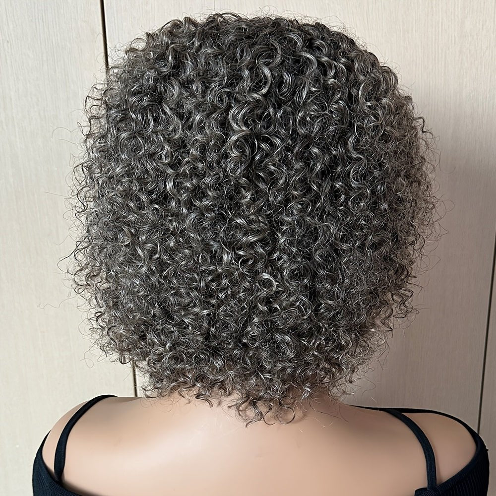 8 - inch Salt & Pepper Curly Wig - Rose Net - WigWonders