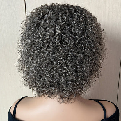 8 - inch Salt & Pepper Curly Wig - Rose Net - WigWonders