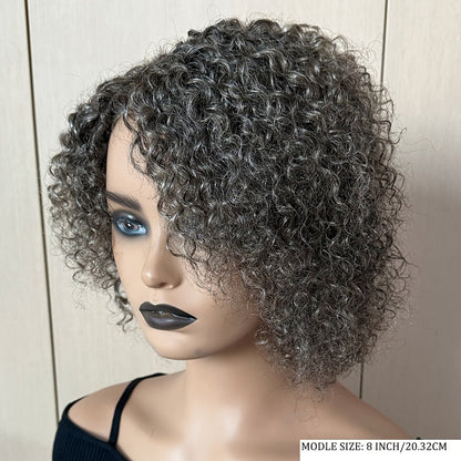 8 - inch Salt & Pepper Curly Wig - Rose Net - WigWonders