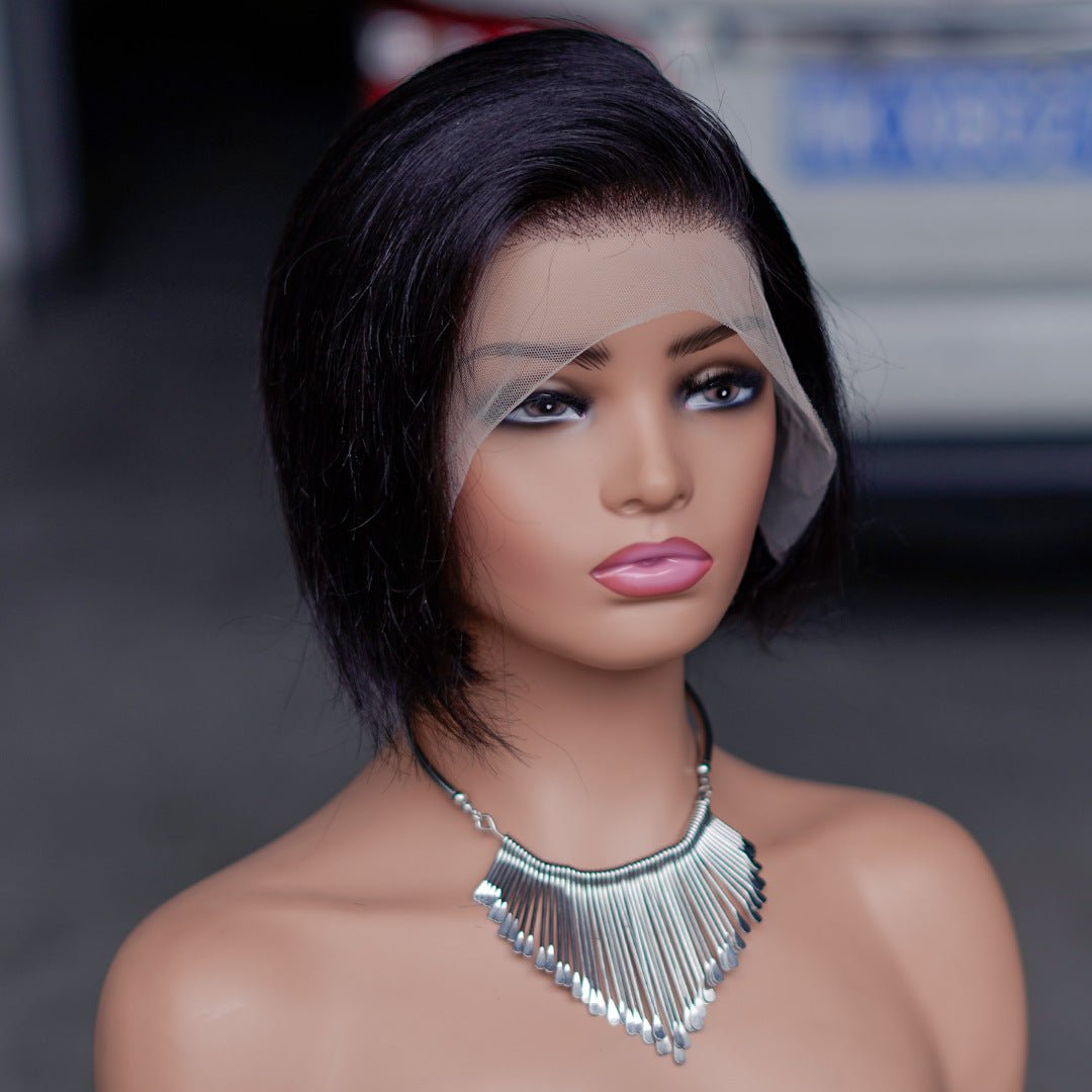 8" Pixie Bob Human Hair 13x4 Lace Frontal Wig Natural - WigWonders