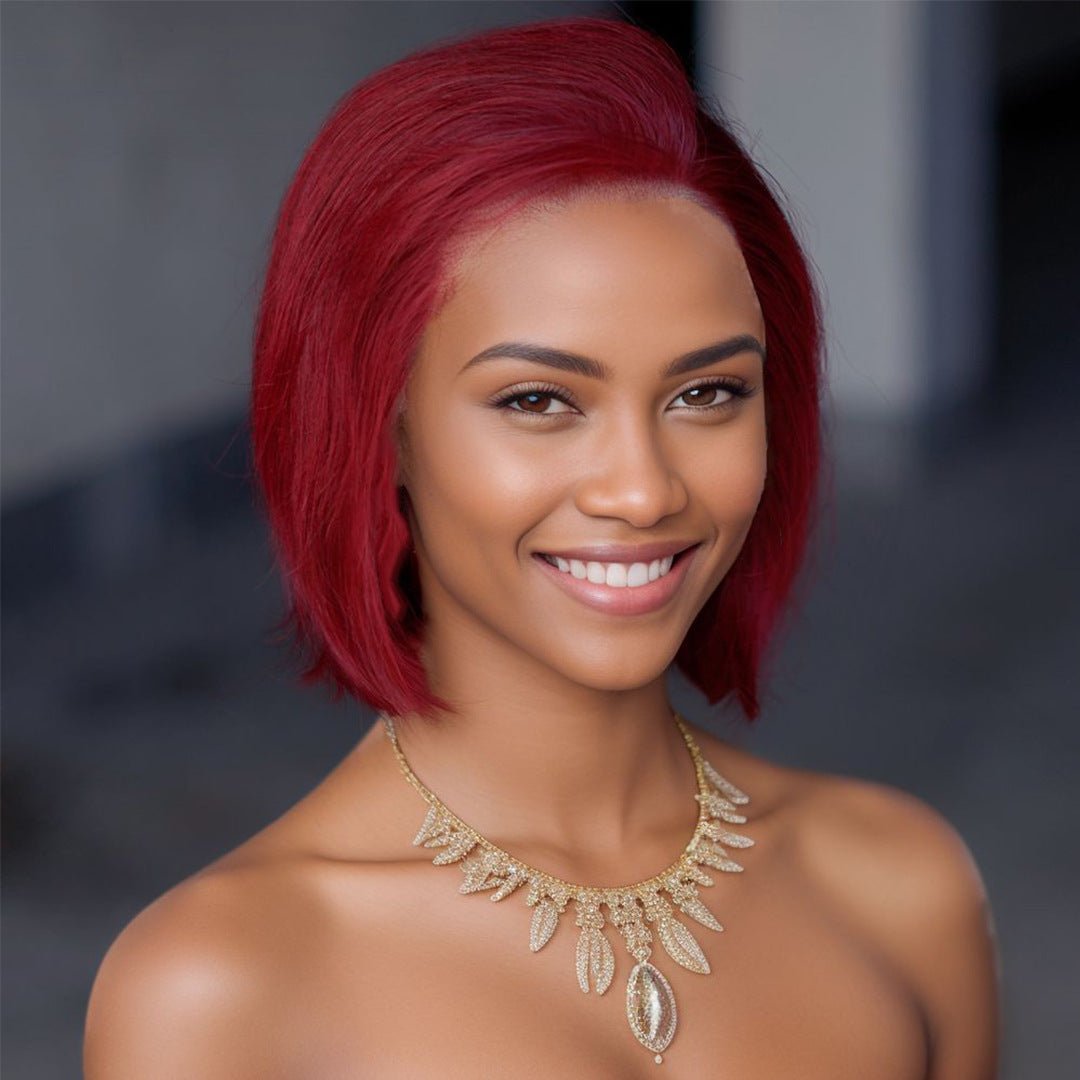 8" Pixie Bob Human Hair 13x4 Lace Frontal Wig Natural - WigWonders