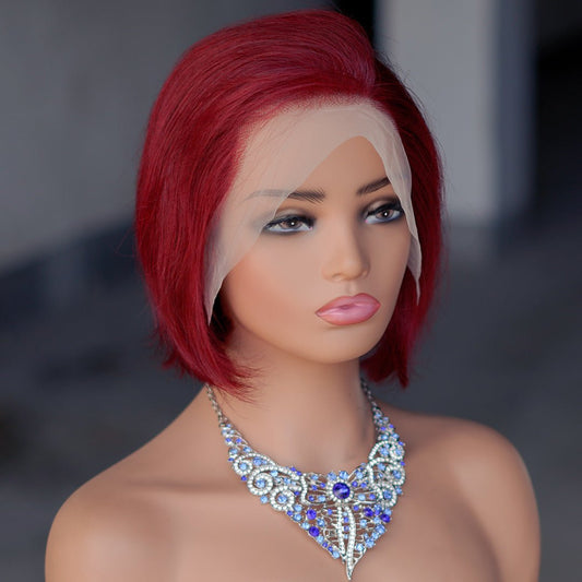 8" Pixie Bob Human Hair 13x4 Lace Frontal Wig Natural - WigWonders