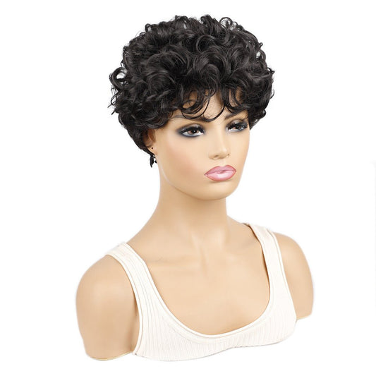 8in Short Curly Synthetic Wig – Black Micro Curls Pixie - WigWonders