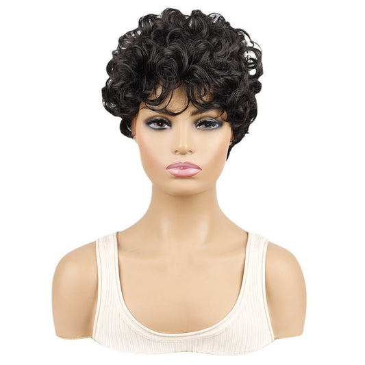 8in Short Curly Synthetic Wig – Black Micro Curls Pixie - WigWonders
