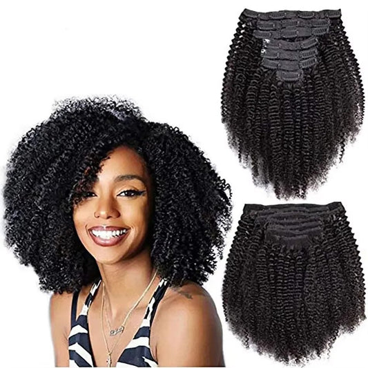 9A Afro Kinky Curly Clip - In Hair Extensions - 8 Piece Set | 10" - 24" - WigWonders