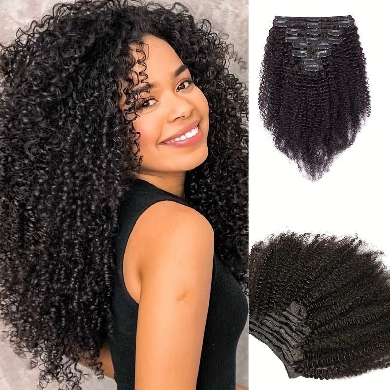 9A Afro Kinky Curly Clip - In Hair Extensions - 8 Piece Set | 10" - 24" - WigWonders