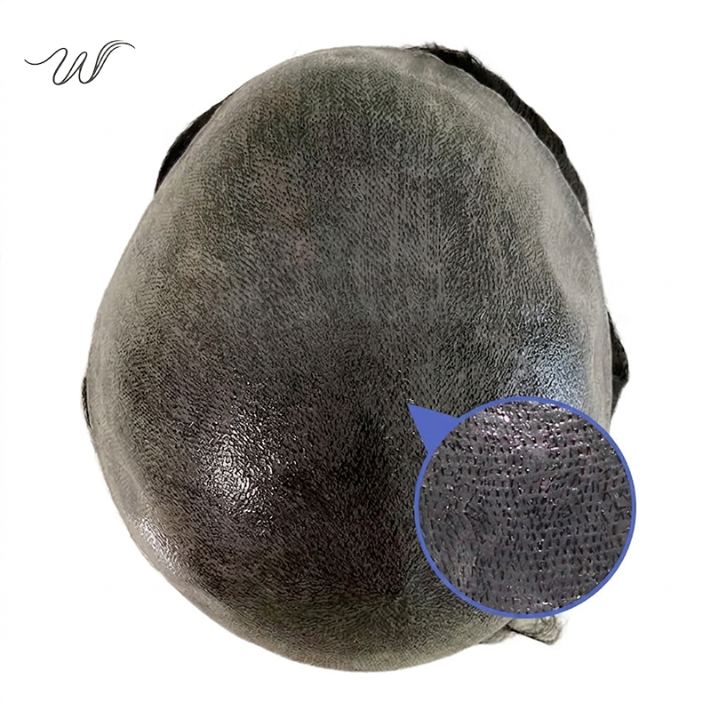 Men’s Full PU Human Hair System – Hand-Tied Skin Toupee