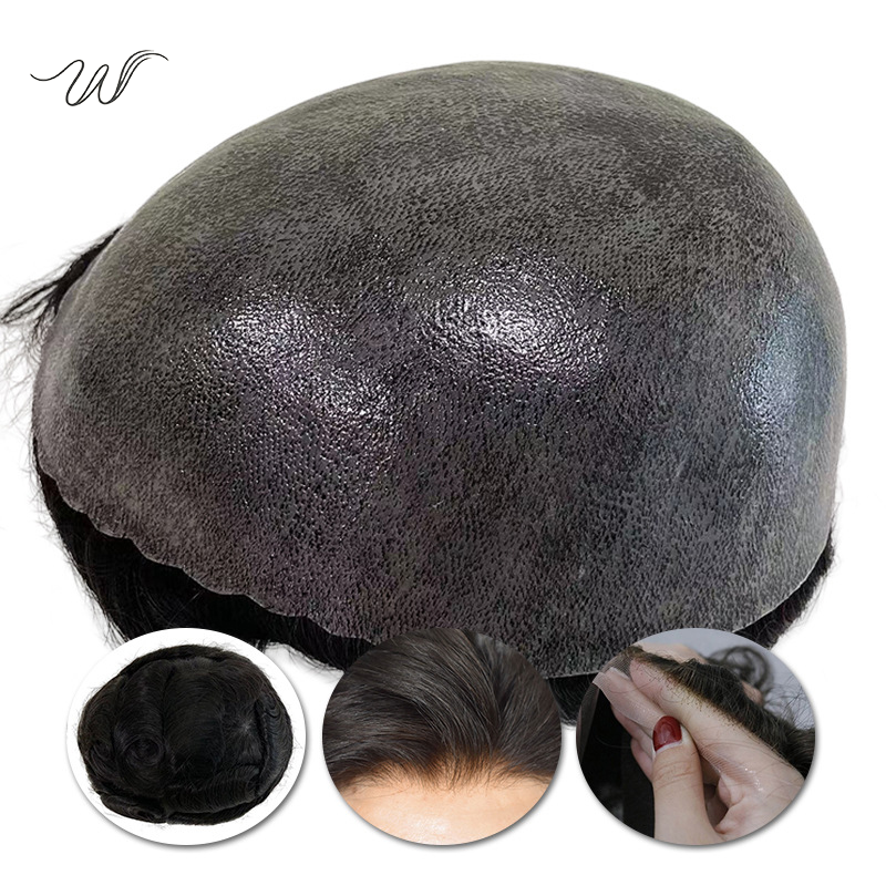Men’s Full PU Human Hair System – Hand-Tied Skin Toupee