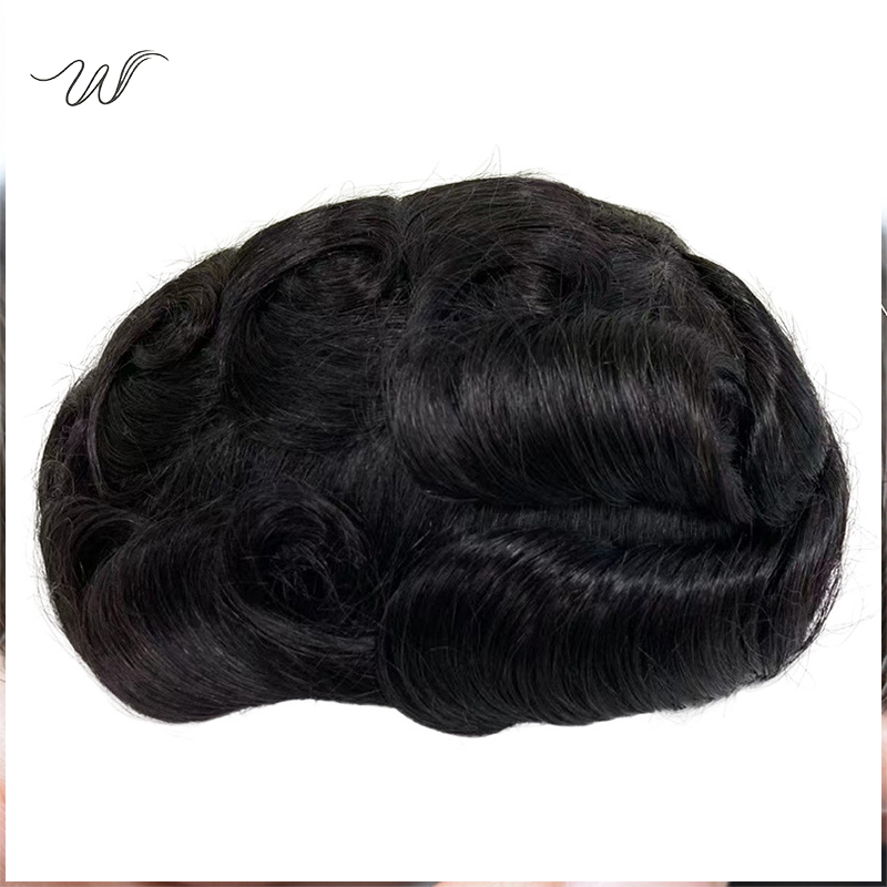 Men’s Full PU Human Hair System – Hand-Tied Skin Toupee