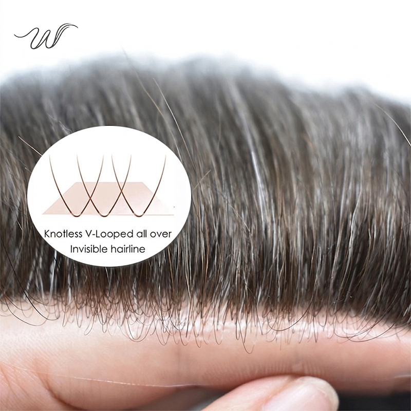 Men’s Full PU Human Hair System – Hand-Tied Skin Toupee