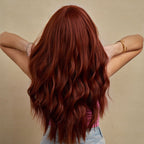 Auburn Red Mid - Length Synthetic Wig with Straight Bangs - Natural Texture - WigWonders