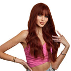 Auburn Red Mid - Length Synthetic Wig with Straight Bangs - Natural Texture - WigWonders