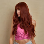 Auburn Red Mid - Length Synthetic Wig with Straight Bangs - Natural Texture - WigWonders