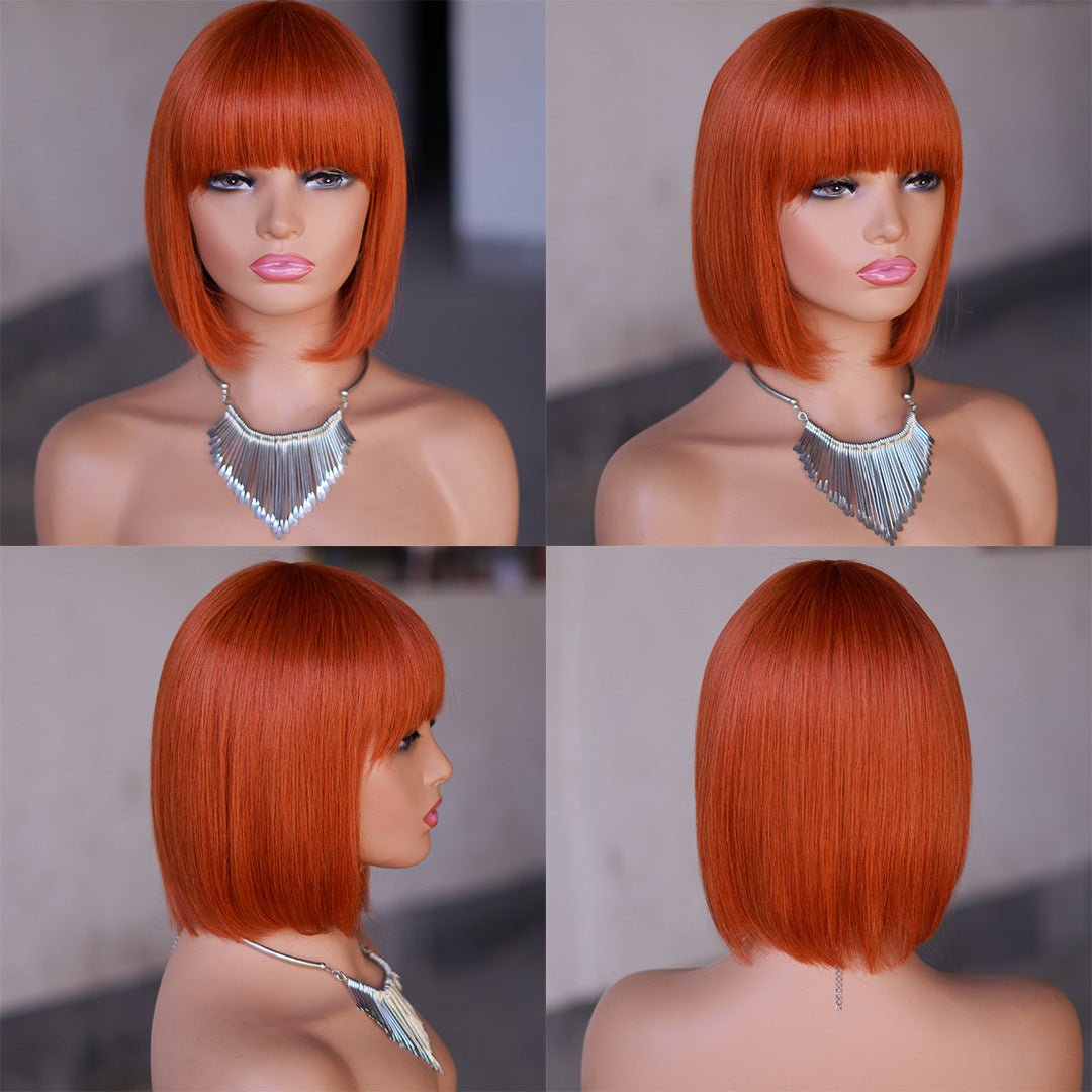 Blunt Bob Human Hair Wig - Orange - WigWonders