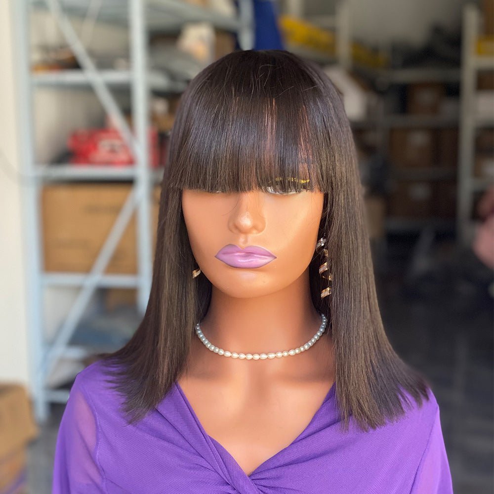 Brazilian Bone Straight Human Hair Wig - 12 Inch High Density - WigWonders