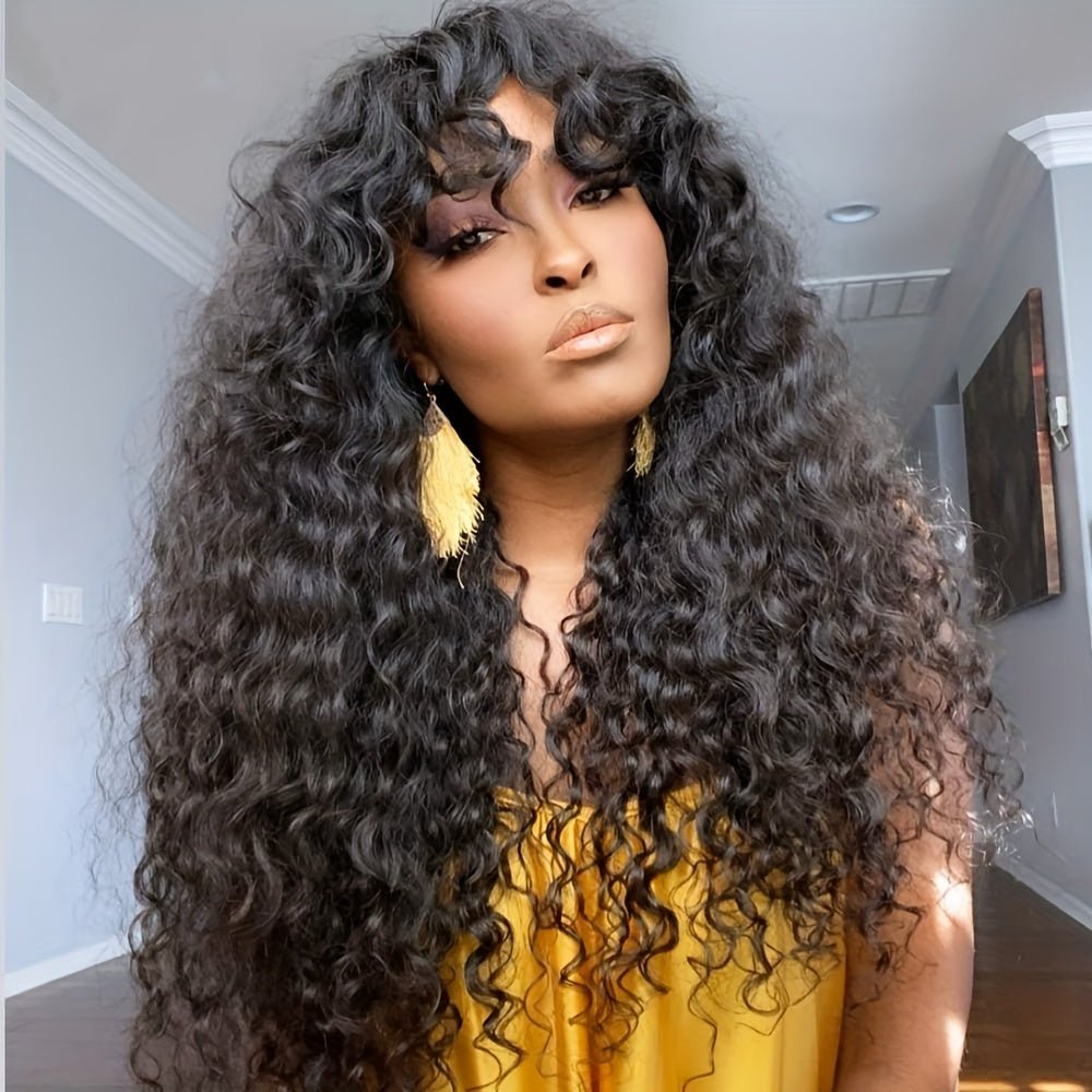 Brazilian Kinky Curly Human Hair Wig with Bangs | 180 Density Glueless - WigWonders