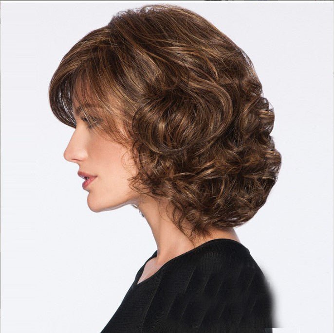 Brown 10in Short Wavy Synthetic Wig with Side Bangs - WigWonders