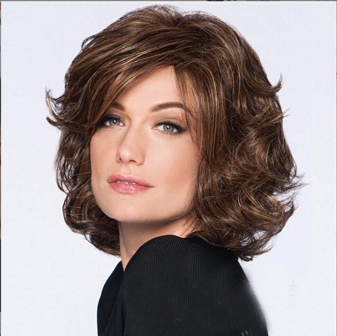 Brown 10in Short Wavy Synthetic Wig with Side Bangs - WigWonders