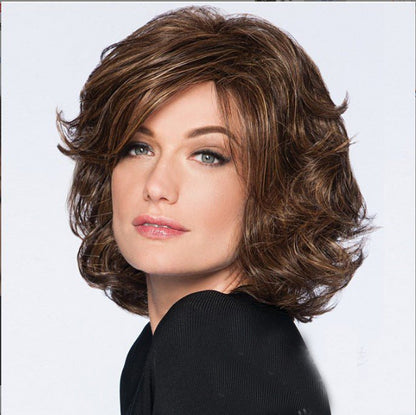 Brown 10in Short Wavy Synthetic Wig with Side Bangs - WigWonders