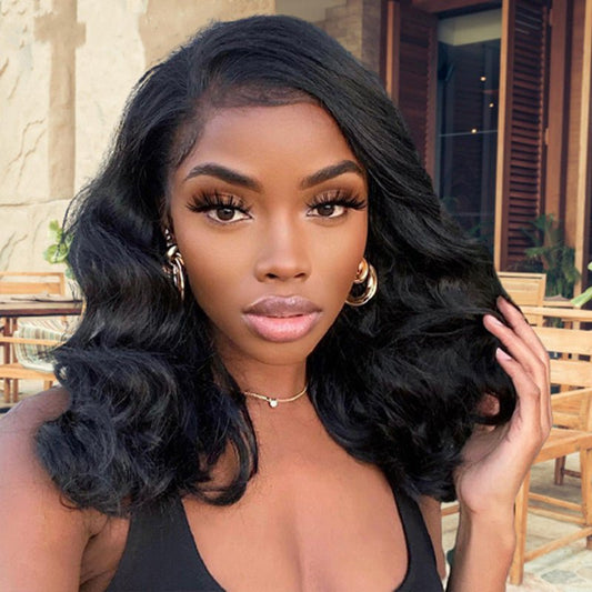 Chic Black Middle Part Wavy Synthetic Wig - 18" Medium Length - WigWonders