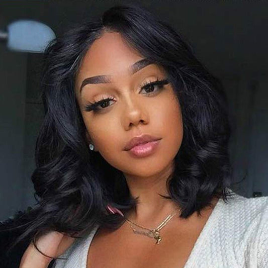 Chic Black Middle Part Wavy Synthetic Wig - 18" Medium Length - WigWonders