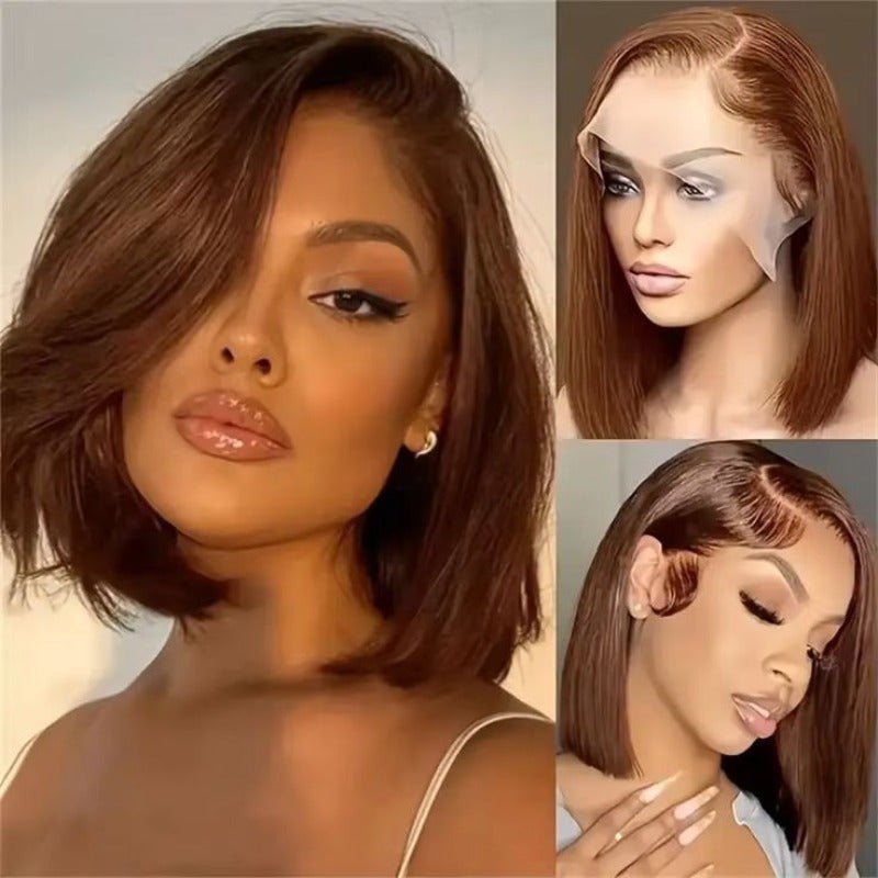 Chocolate Brown Straight Lace Front Wig | 200% Density Brazilian Human Hair Bob - WigWonders