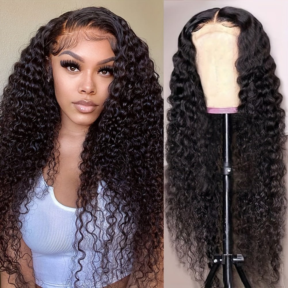 Deep Wave Curly Lace Front Wig | 4x0.75 Natural Black Human Hair - WigWonders