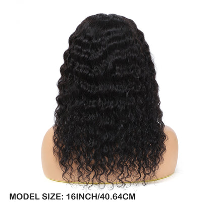 Deep Wave Curly Lace Front Wig | 4x0.75 Natural Black Human Hair - WigWonders