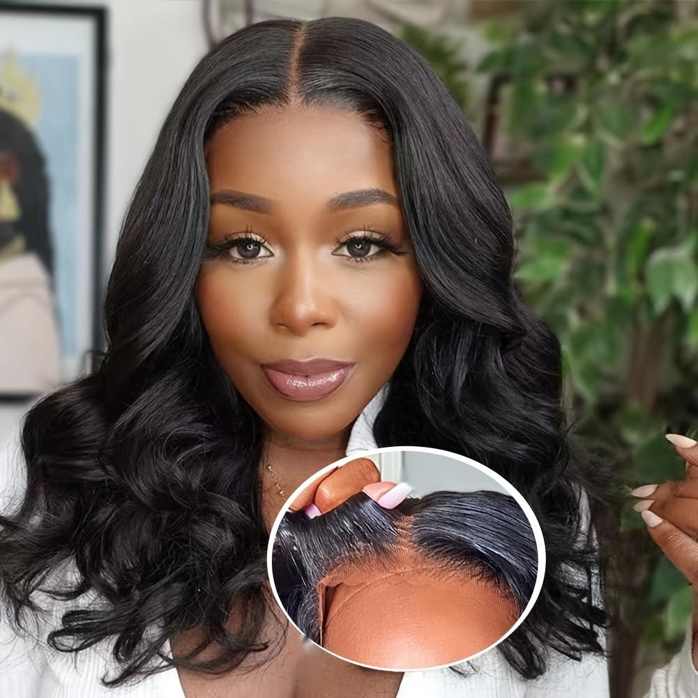 Glueless Body Wave Bob Wig 4x4 HD Lace Front 180% Density Human Hair Black - WigWonders