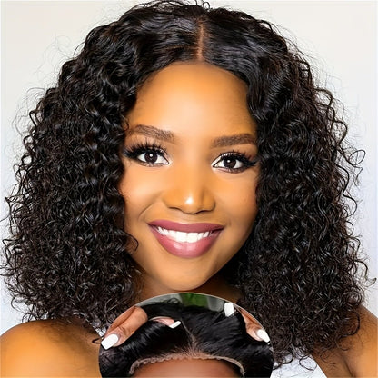 Glueless Curly Bob Wig 4x4 HD Lace Front 180% Density Human Hair Pre Cut - WigWonders