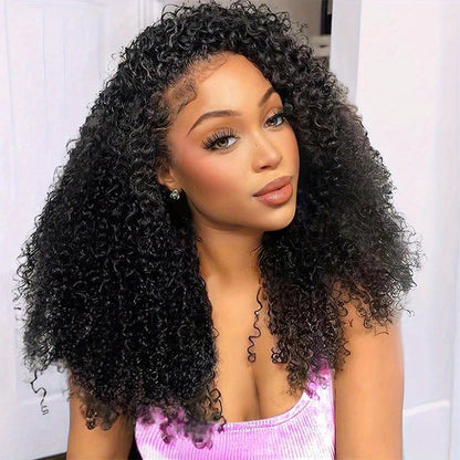 Glueless Human Hair 3 - in - 1 Jerry Curl Half Wig 200% Density Black - WigWonders