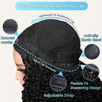 Glueless Human Hair 3 - in - 1 Jerry Curl Half Wig 200% Density Black - WigWonders
