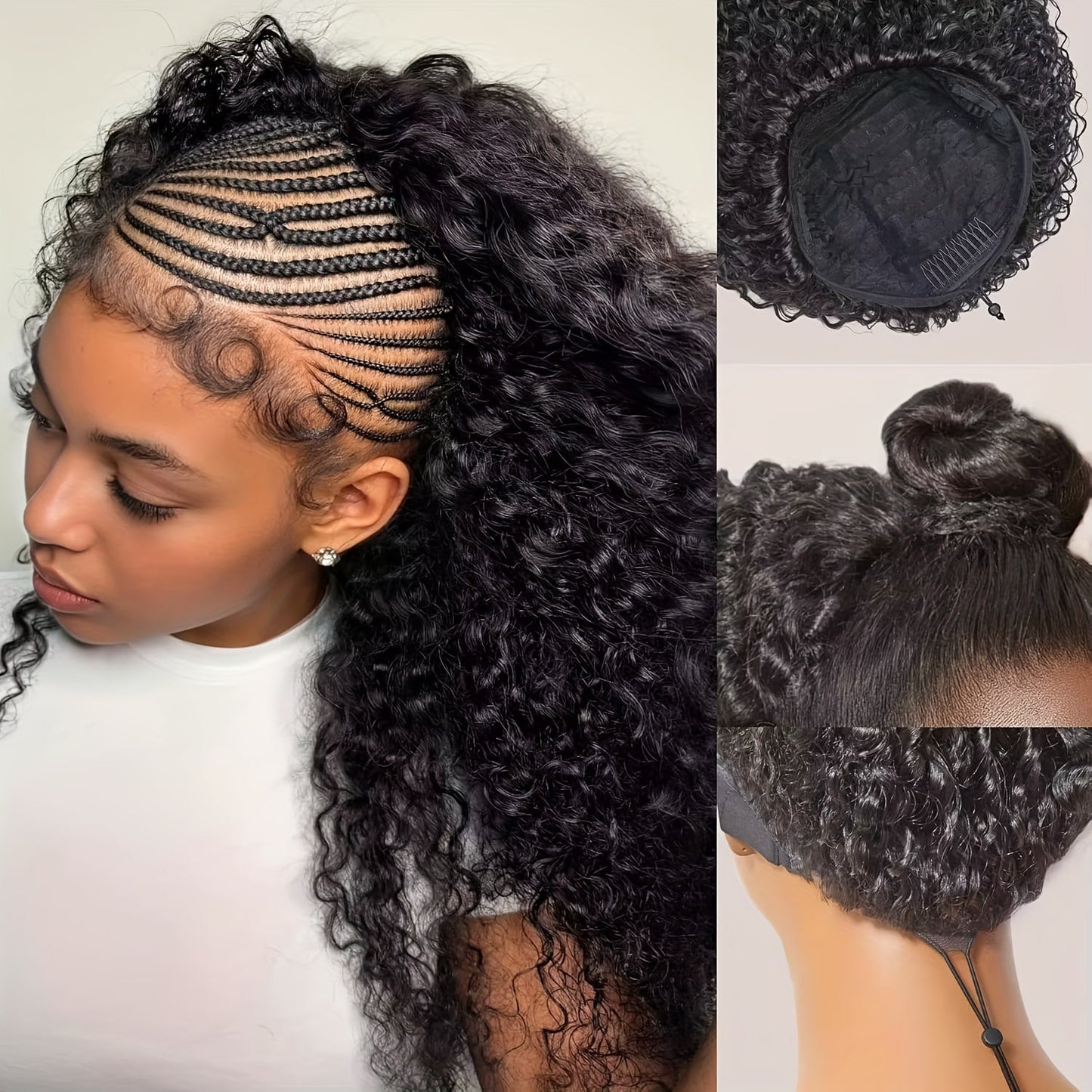 Glueless Human Hair 3 - in - 1 Jerry Curl Half Wig 200% Density Black - WigWonders