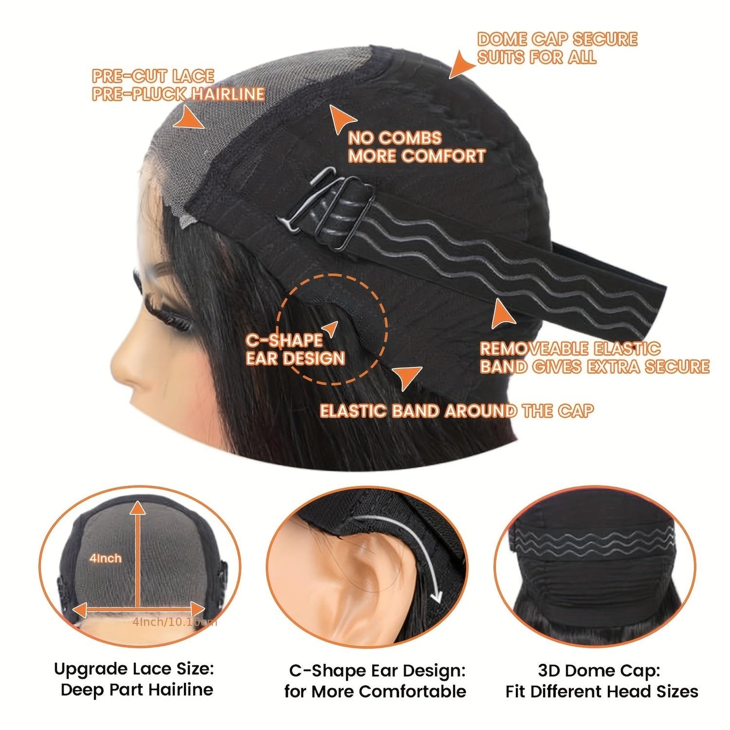 Glueless Short Straight Bob Wig 4x4 HD Lace Front 180% Density Pre Plucked - WigWonders