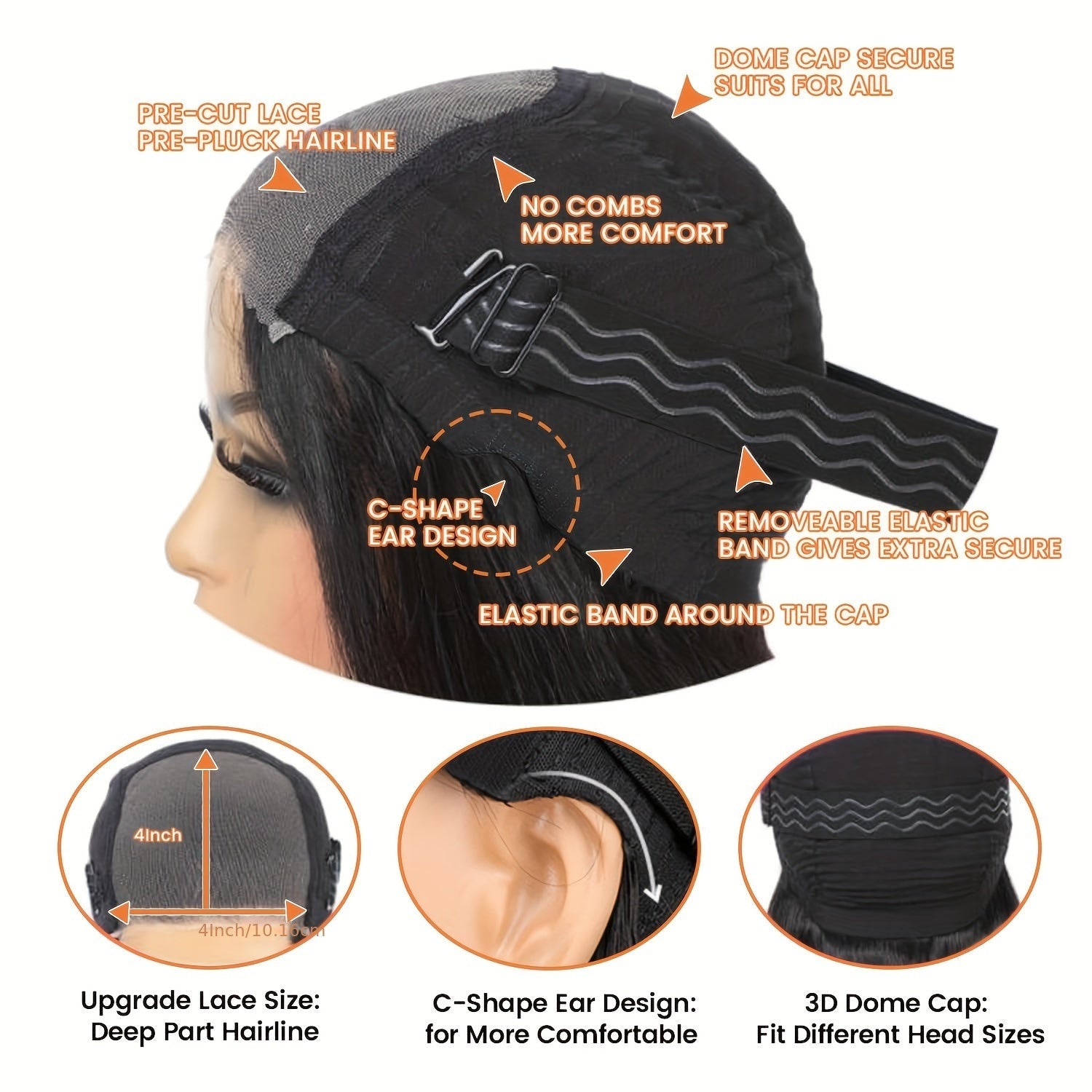 Glueless Short Straight Bob Wig 4x4 HD Lace Front 180% Density Pre Plucked - WigWonders