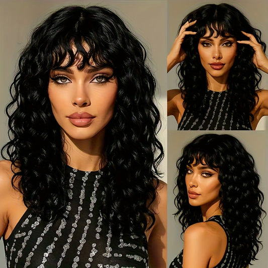 Glueless Water Wave Bangs Human Hair Wig - WigWonders