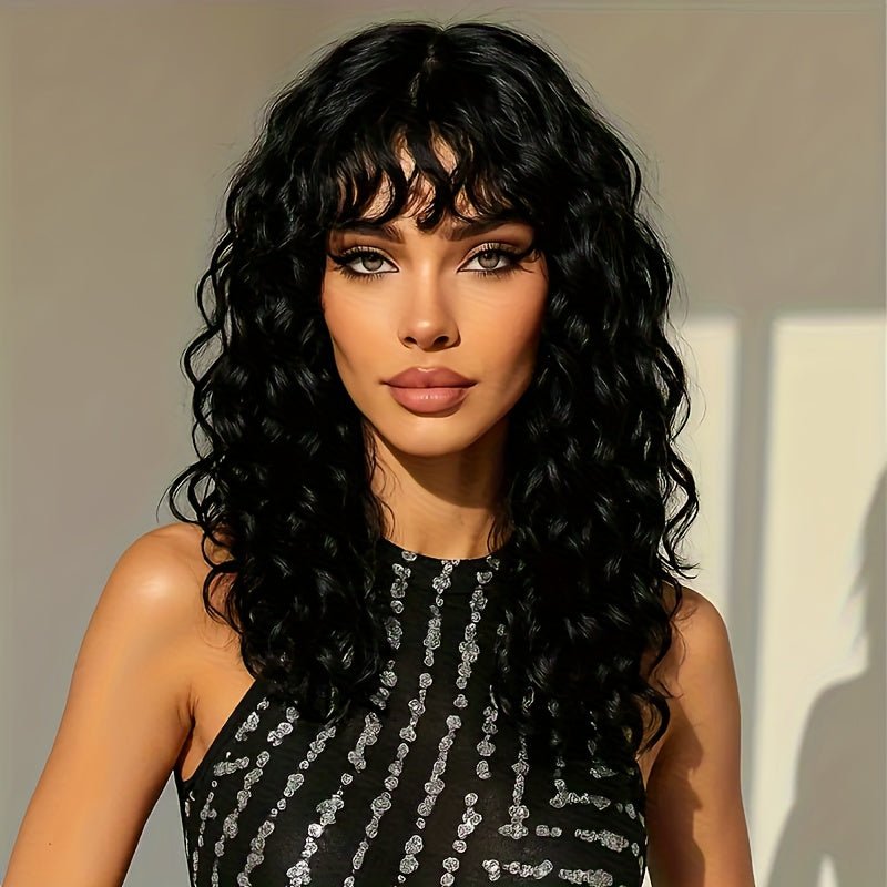 Glueless Water Wave Bangs Human Hair Wig - WigWonders
