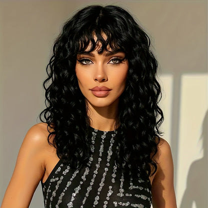 Glueless Water Wave Bangs Human Hair Wig - WigWonders