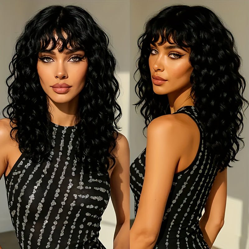 Glueless Water Wave Bangs Human Hair Wig - WigWonders