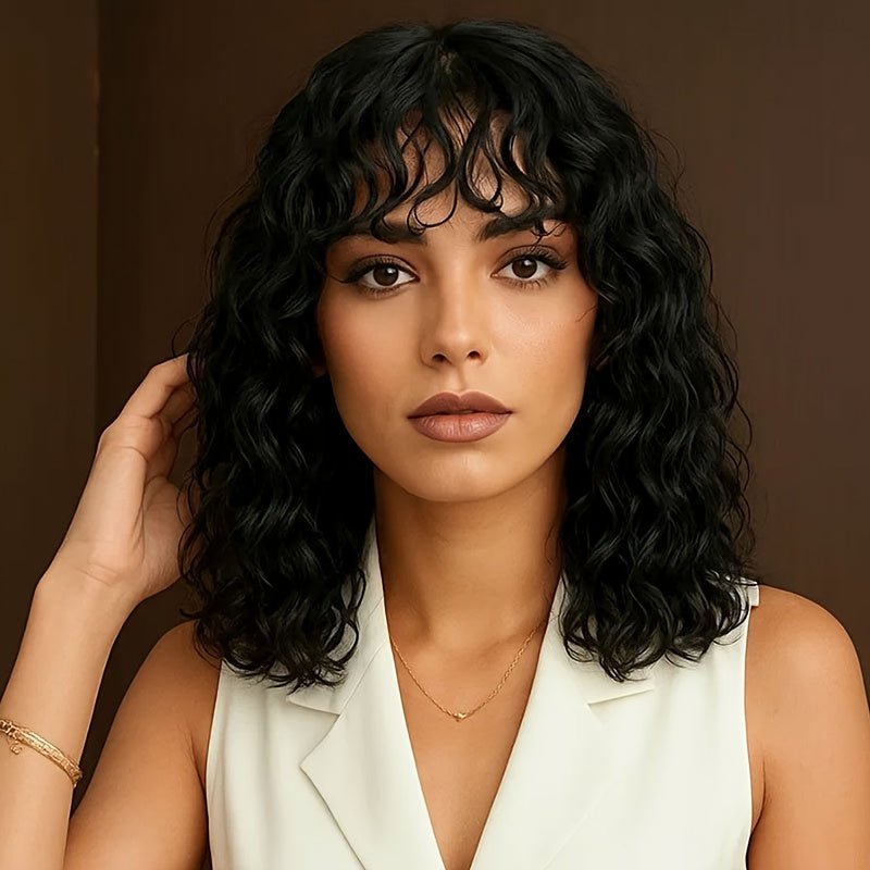 Glueless Water Wave Human Hair Wig with Bangs - WigWonders