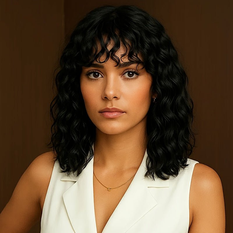 Glueless Water Wave Human Hair Wig with Bangs - WigWonders